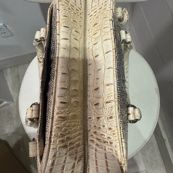 Brahmin Marissa Cream and Brown Crocodile-Embossed Women's Bag - Picture 2 of 3